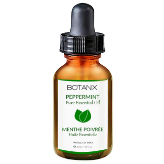 Botanix pure peppermint essential oil for hair, aromatherapy, bath and body products in amber glass