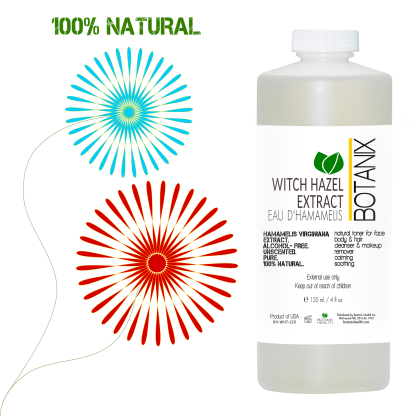 witch hazel in bottle with floral decoration